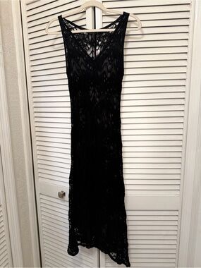 Eileen fisher 100 viscose black lace overlay dress